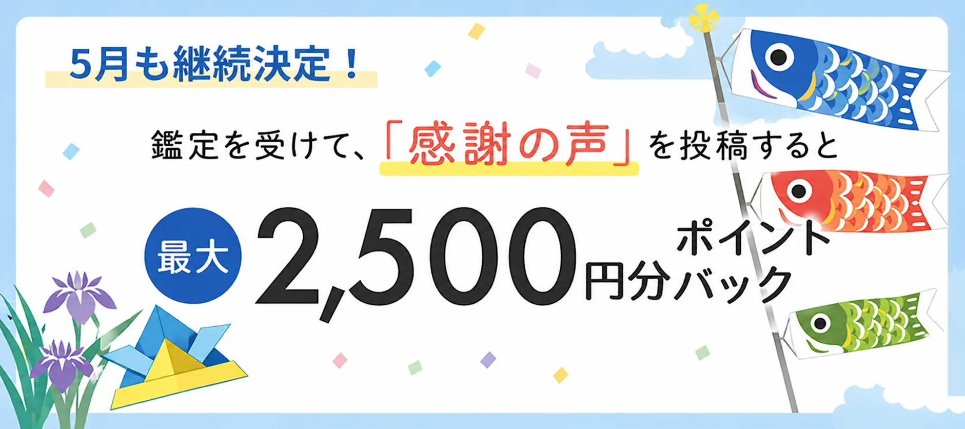 感謝の声を投稿すると最大2,500円分ポイントプレゼント